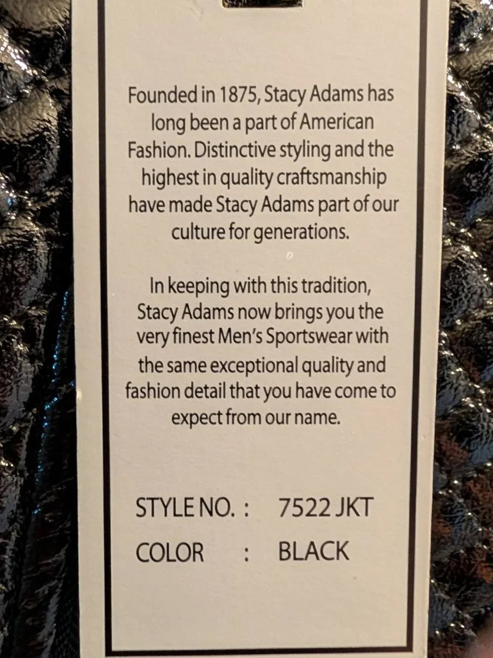 NWT Stacy Adams Premium Black Quilted Bomber Jacket XXL Streetwear